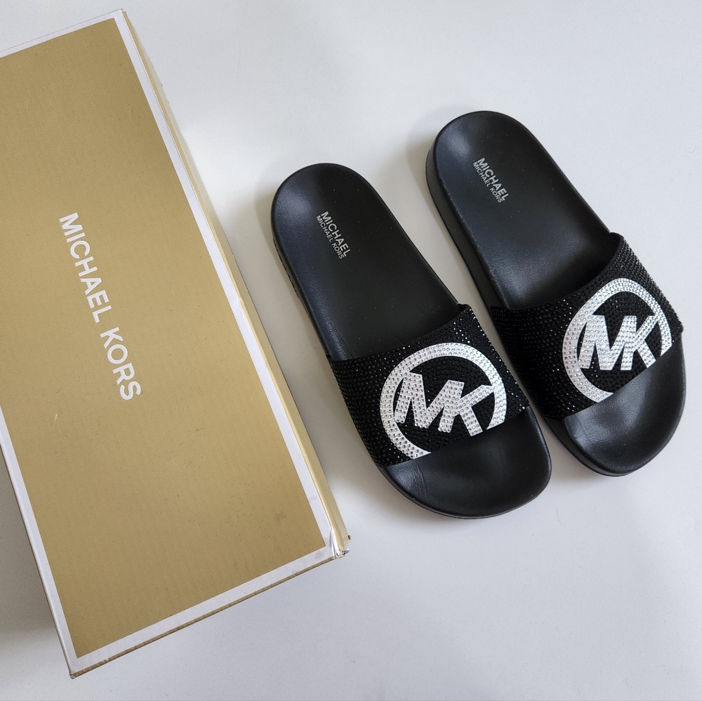 Michael Kors MK Gilmore Rhinestone Slides Size 7